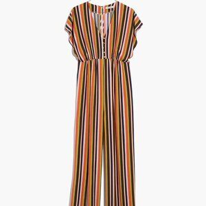 Madewell Rainbow Jumpsuit Button Stripe V-Neck Short Sleeve Colorful Wide Leg 4
